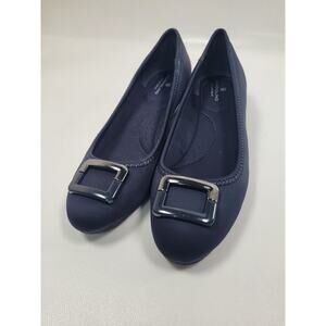Bandolino Women's Tad Wedge Pump Faux Buckle Dress Shoes Navy Lycra Size 7M